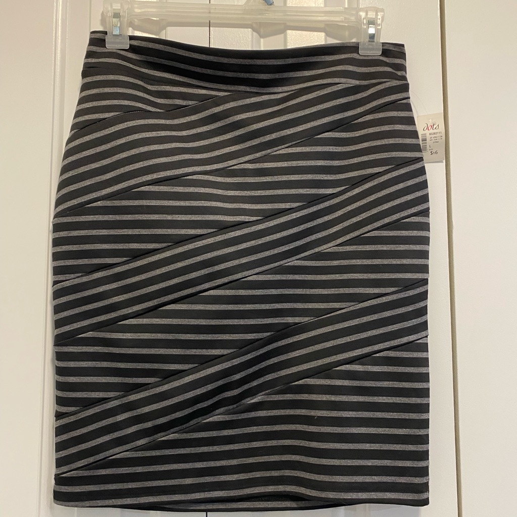 Dots Black And Gray Striped Pencil Skirt